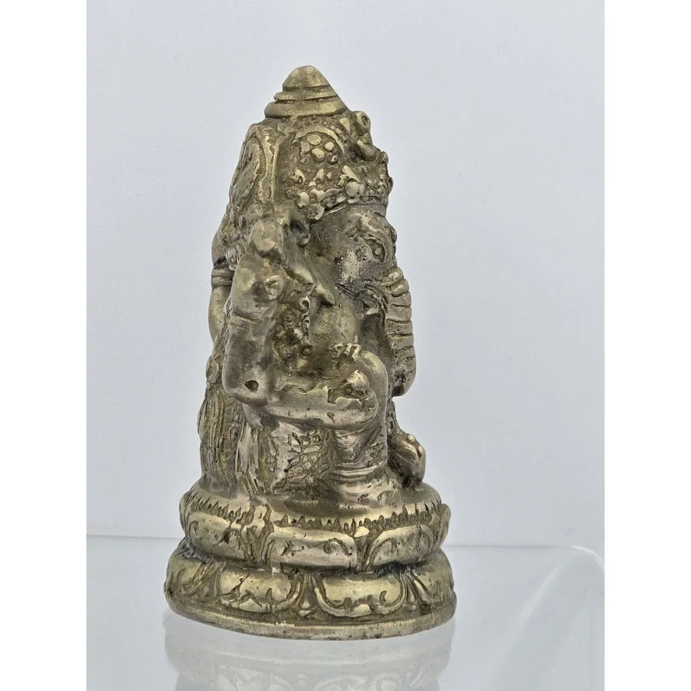 Vtg 4" Silver Plated Brass Elephant Ganesha Wealth God Buddha‎ Statue - Picture 5 of 16